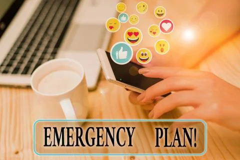 Writing note showing Emergency Plan. Business photo showcasing actions developed Stock Photos
