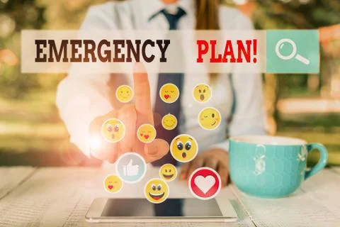 Writing note showing Emergency Plan. Business photo showcasing actions developed Stock Photos