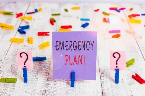 Writing note showing Emergency Plan. Business photo showcasing actions developed Foto stock