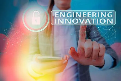 Writing note showing Engineering Innovation. Business photo showcasing Process Stockfoto's
