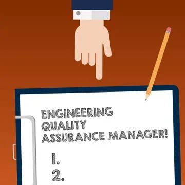 Writing note showing Engineering Quality Assurance Manager. Business photo Stockillustratie