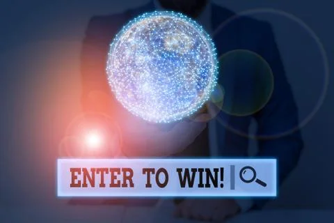 Writing note showing Enter To Win. Business photo showcasing exchanging Stock Photos