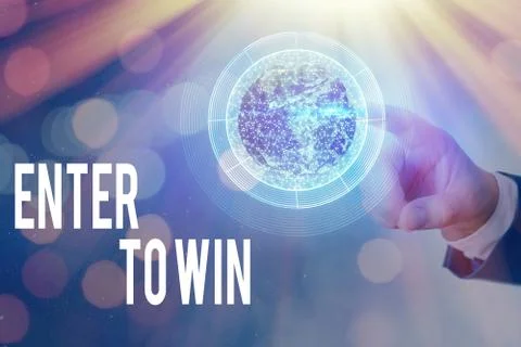 Writing note showing Enter To Win. Business photo showcasing exchanging Stock Photos