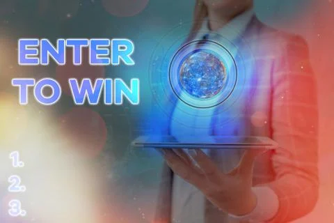 Writing note showing Enter To Win. Business photo showcasing exchanging Stock Photos