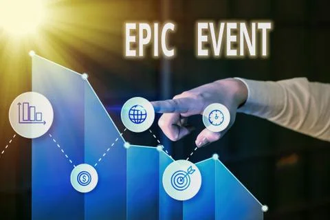 Writing note showing Epic Event. Business photo showcasing pertaining to a long Foto stock
