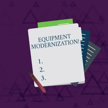 Writing note showing Equipment Modernization. Business photo showcasing chang Stock Illustration