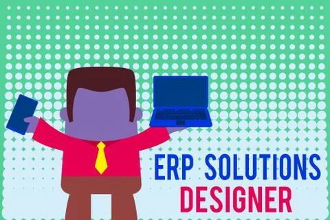 Writing note showing Erp Solutions Designer. Business photo showcasing elegant 스톡 일러스트