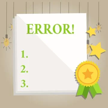 Writing note showing Error. Business photo showcasing state or condition of Stock-Illustration