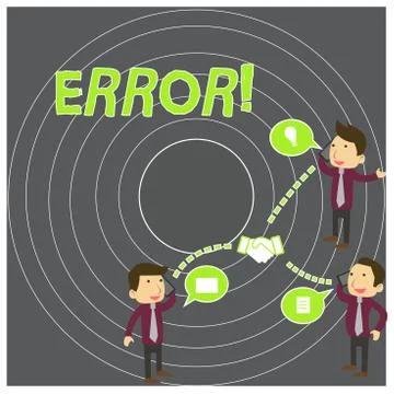 Writing note showing Error. Business photo showcasing state or condition of Stock-Illustration