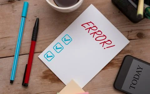 Writing note showing Error. Business photo showcasing state or condition of b 库存照片