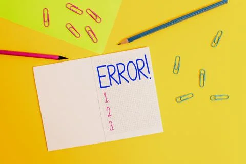 Writing note showing Error. Business photo showcasing state or condition of Foto stock