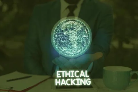 Writing note showing Ethical Hacking. Business photo showcasing act of locating Foto stock