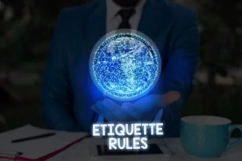 Writing note showing Etiquette Rules. Business photo showcasing customs that Foto stock