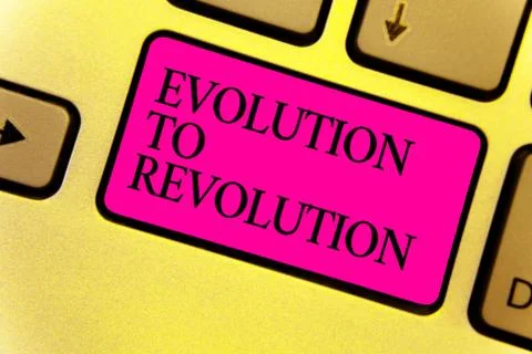 Writing note showing Evolution To Revolution. Business photo showcasing adapt Stock Photos