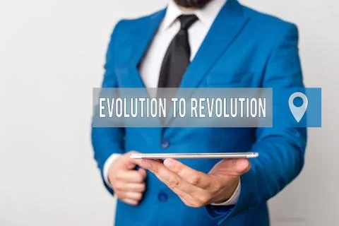 Writing note showing Evolution To Revolution. Business photo showcasing adapting Foto stock