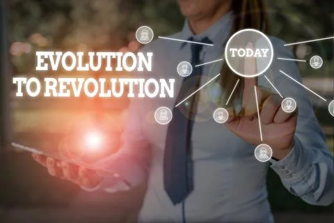 Writing note showing Evolution To Revolution. Business photo showcasing adapting Fotos de archivo