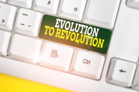 Writing note showing Evolution To Revolution. Business photo showcasing adapting Fotos de archivo