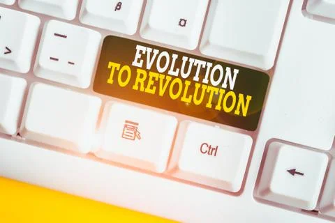 Writing note showing Evolution To Revolution. Business photo showcasing adapting Foto stock