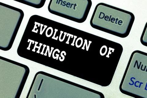 Writing note showing Evolution Of Things. Business photo showcasing process Stock Photos