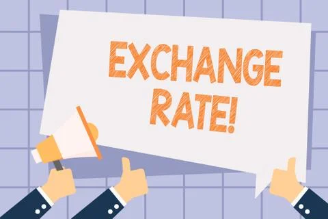 Writing note showing Exchange Rate. Business photo showcasing value of one Stock Illustration