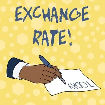 Writing note showing Exchange Rate. Business photo showcasing value of one Stock Illustration