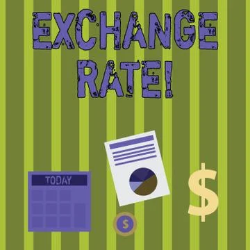 Writing note showing Exchange Rate. Business photo showcasing value of one Stock Illustration