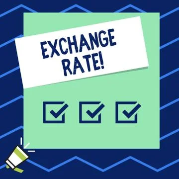 Writing note showing Exchange Rate. Business photo showcasing value of one Stock Illustration