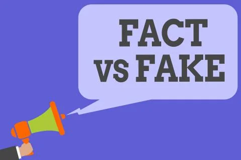 Writing note showing Fact Vs Fake. Business photo showcasing Rivalry or produ Stock Illustration