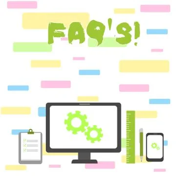 Writing note showing Faq S. Business photo showcasing list of questions and 스톡 일러스트