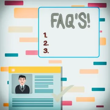 Writing note showing Faq S. Business photo showcasing list of questions and Illustrazione stock