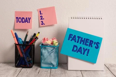 Writing note showing Father S Day. Business photo showcasing day of year where Stock Photos