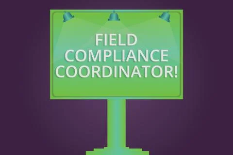 Writing note showing Field Compliance Coordinator. Business photo showcasing Stock Illustration