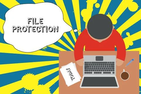 Writing note showing File Protection. Business photo showcasing Preventing Illustrazione stock