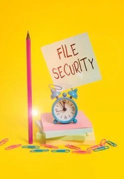 Writing note showing File Security. Business photo showcasing Protecting digital Stock Photos