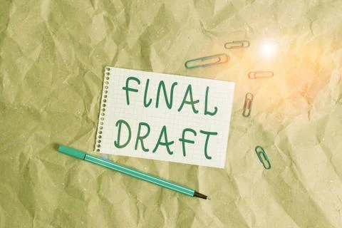 Writing note showing Final Draft. Business photo showcasing final version of Foto stock