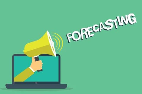 Writing note showing Forecasting. Business photo showcasing Predict Estimate a Stock Illustration