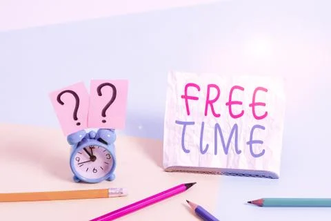 Writing note showing Free Time. Business photo showcasing time available for Stock Photos