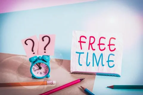 Writing note showing Free Time. Business photo showcasing time available for Stock Photos