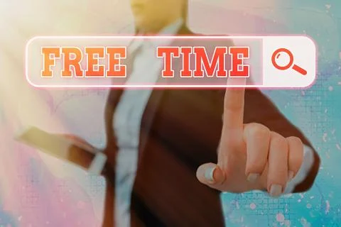 Writing note showing Free Time. Business photo showcasing time available for Stock Photos