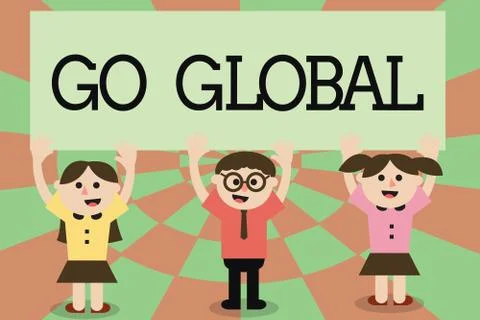 Writing note showing Go Global. Business photo showcasing relating to or Stock Illustration