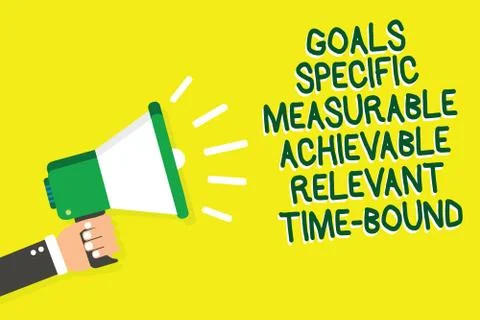 Writing note showing Goals Specific Measurable Achievable Relevant Time Bound Stock Illustration
