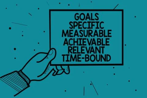 Writing note showing Goals Specific Measurable Achievable Relevant Time Bound Stock Illustration