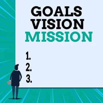 Writing note showing Goals Vision Mission. Business photo showcasing practical Illustrazione stock