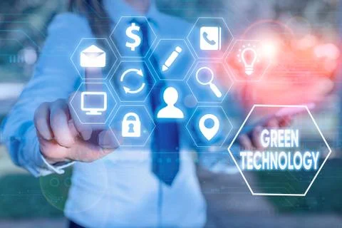 Writing note showing Green Technology. Business photo showcasing reverse the Stock Photos