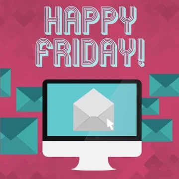 Writing note showing Happy Friday. Business photo showcasing starting fresh w Stock Illustration