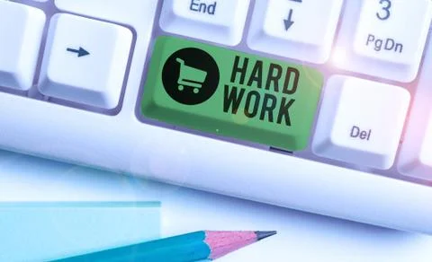 Writing note showing Hard Work. Business photo showcasing always putting a lot Stock Photos