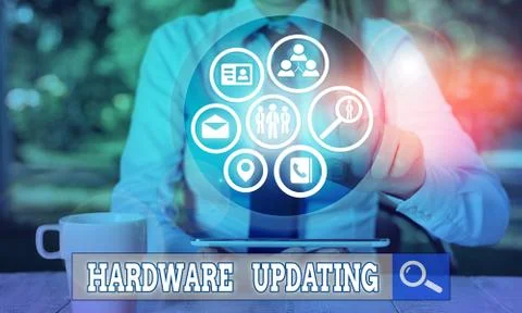 Writing note showing Hardware Updating. Business photo showcasing process of Stock Photos