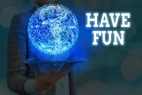 Writing note showing Have Fun. Business photo showcasing doing a task that 写真素材