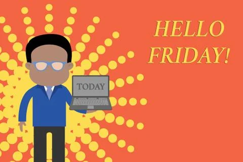 Writing note showing Hello Friday. Business photo showcasing you say this for 스톡 일러스트