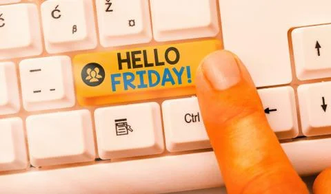 Writing note showing Hello Friday. Business photo showcasing Let the weekend Stock Photos
